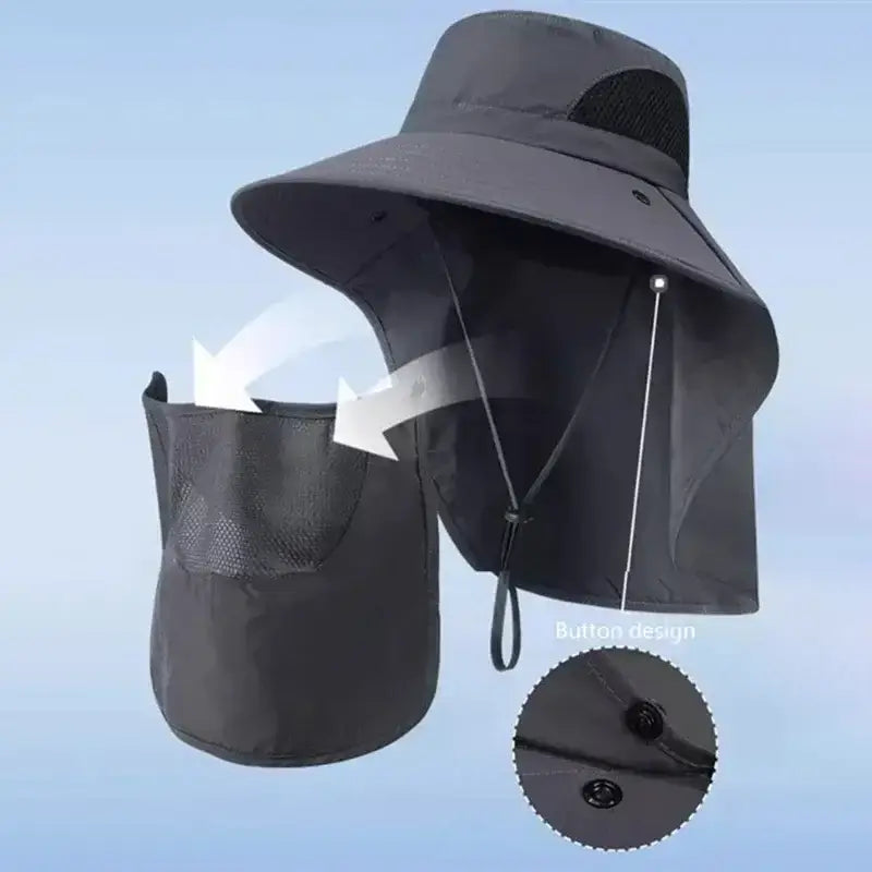 Breathable UV protection sun hat for women with a removable neck flap and adjustable chin strap