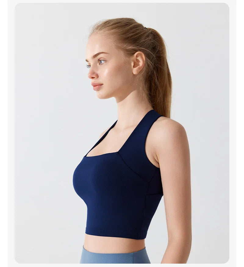 Navy Blue Beauty Back Yoga Bra with Supportive Design for Activewear and Comfort
