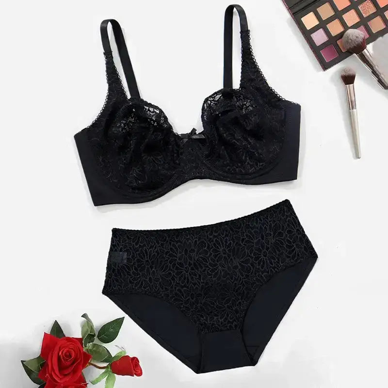 Beauwear 85C-110E Women’s Plus Size Lingerie Set Plain Lace Underwear Set Thin Unlined Underwire Bra and Panty Set