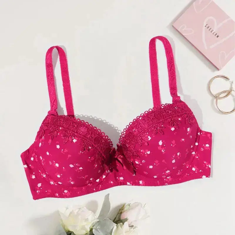 Beauwear Floral Bras for Women Push Up Bra Padded Bra Lace Underwear with wire Embroidered Lingerie 75B-90B - Red / 80B