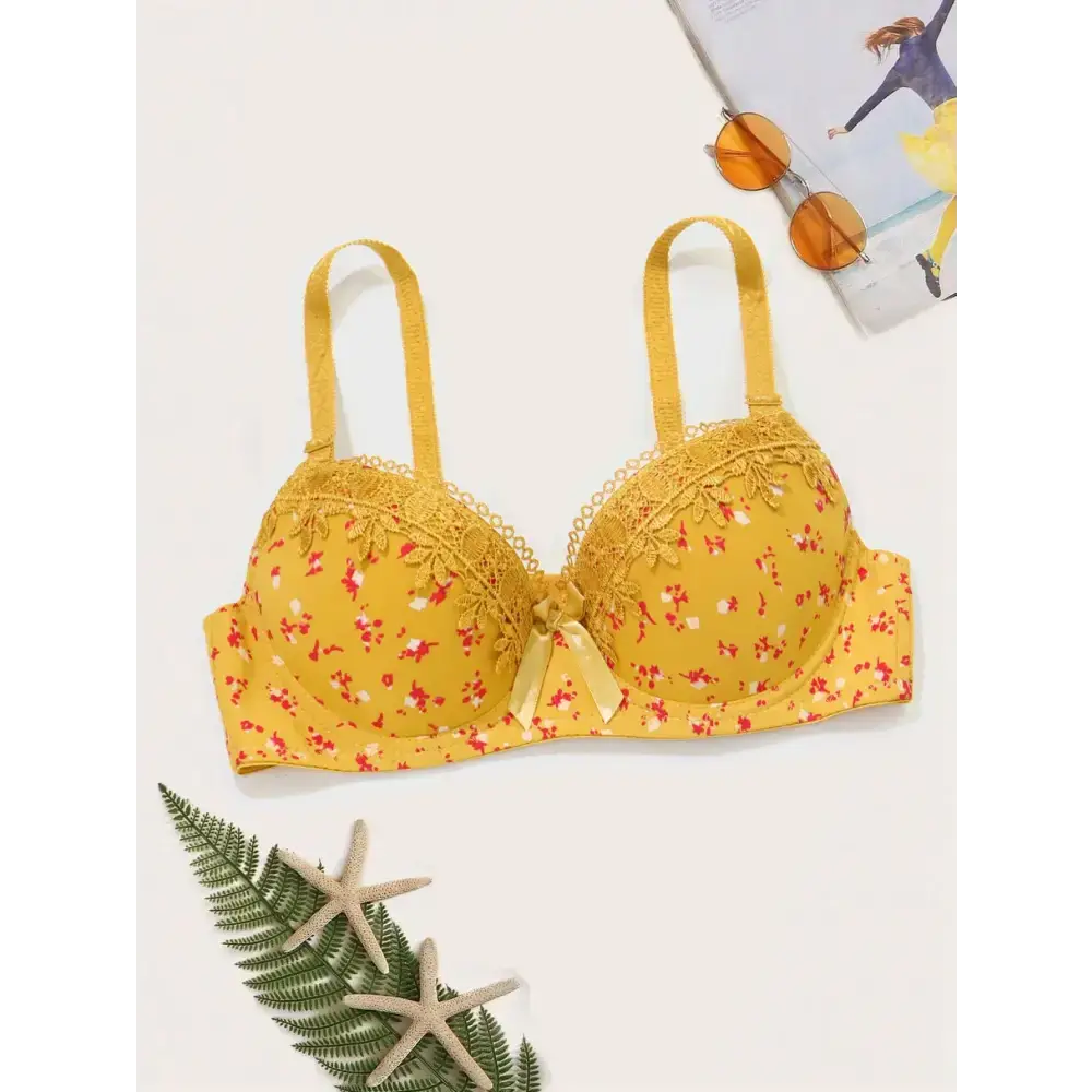 Beauwear Floral Bras for Women Push Up Bra Padded Bra Lace Underwear with wire Embroidered Lingerie 75B-90B