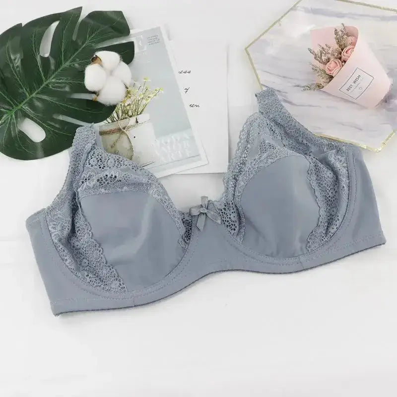 Beauwear Women Floral Lace Bras Perspective Underwire Bra Sexy Lingerie Plus Size Bralette Large Cup 36-46 E - B17Grey