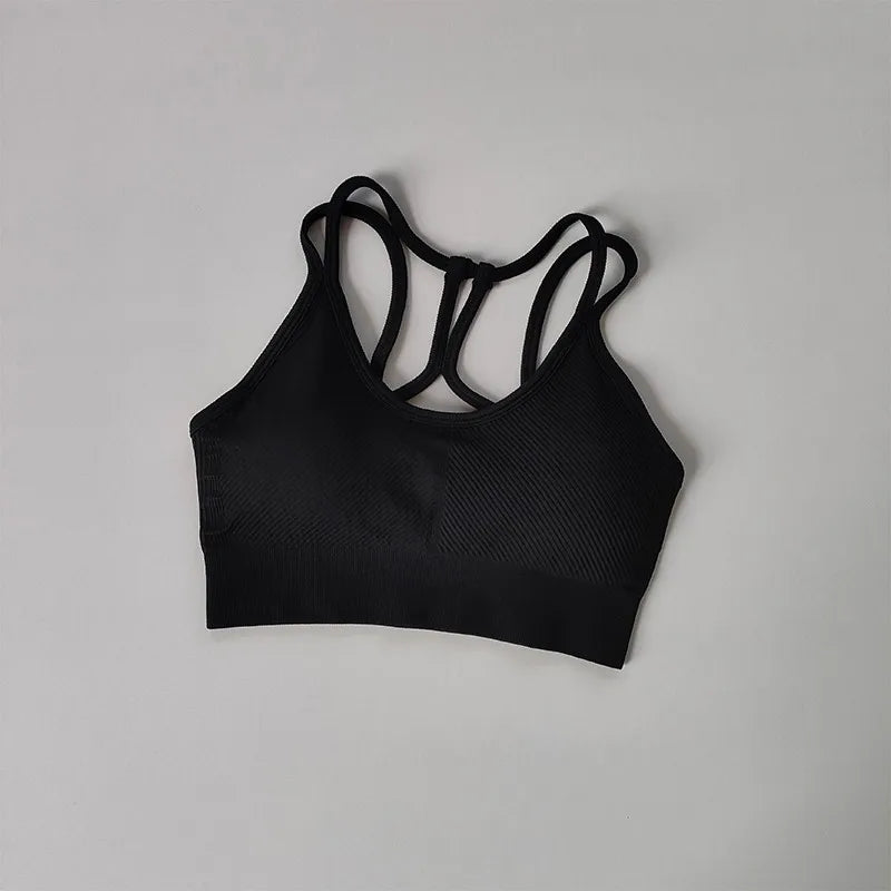 Black Strappy Breathable Sports Bra for Women with Comfortable Stretch Fit