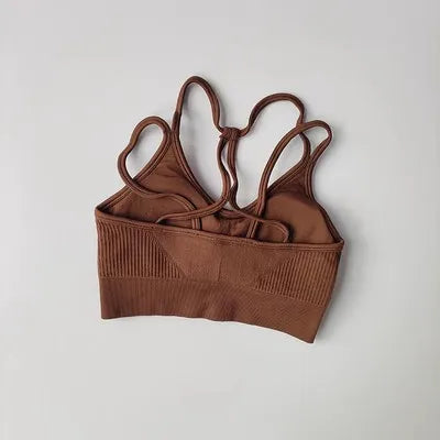 Stylish brown breathable sports bra for women with a comfortable and supportive design