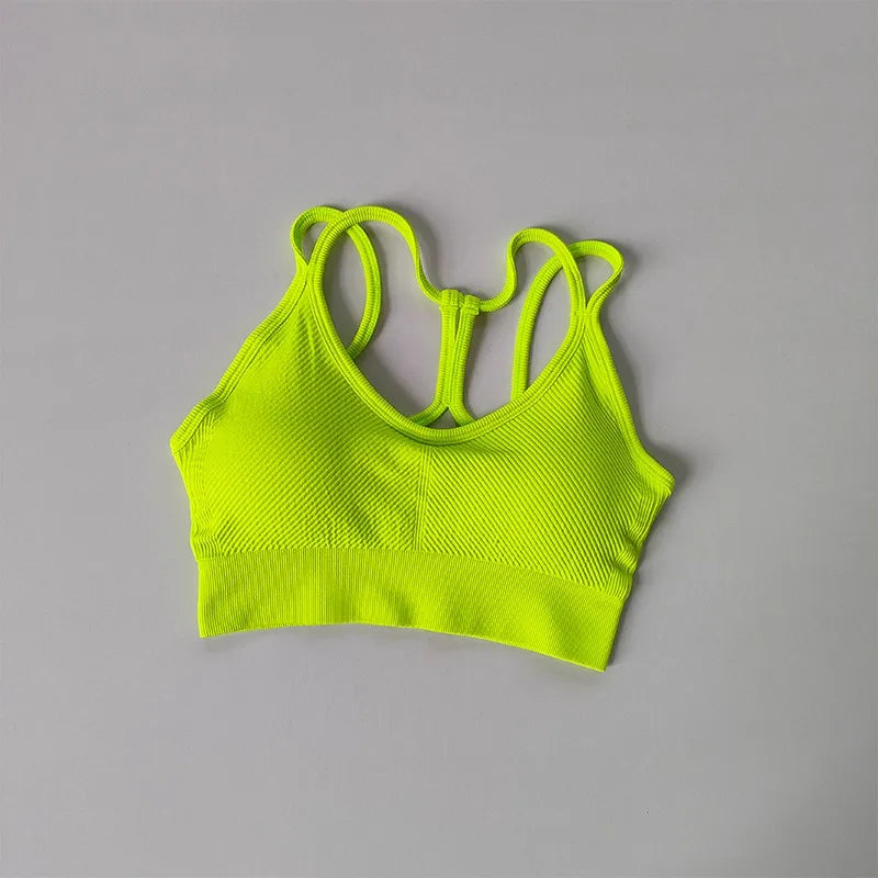 Bright green breathable sports bra for women with a comfortable fit and stylish design