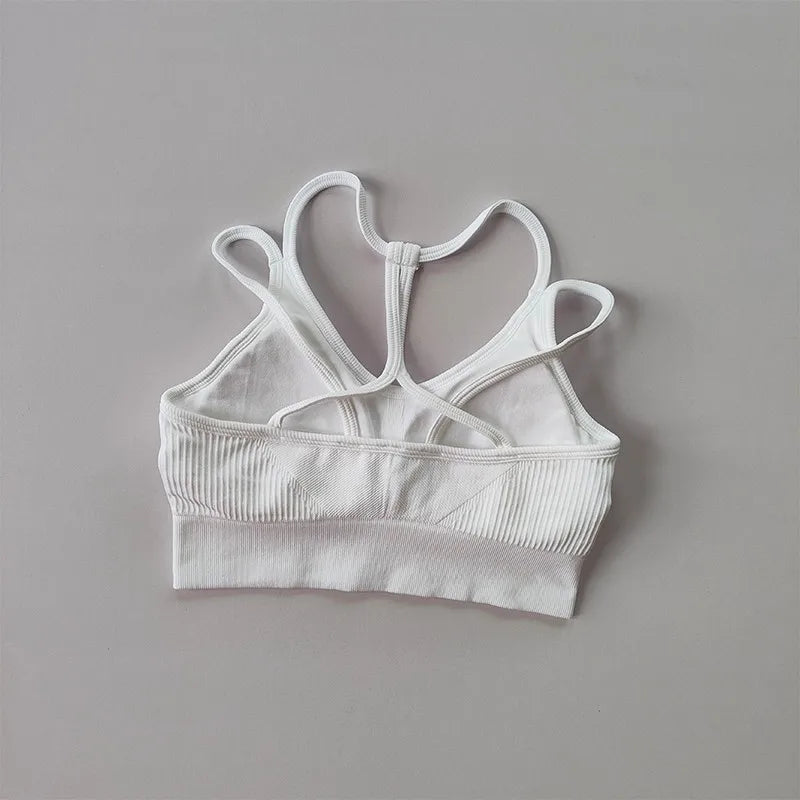 White breathable sports bra for women with crisscross back design for added support
