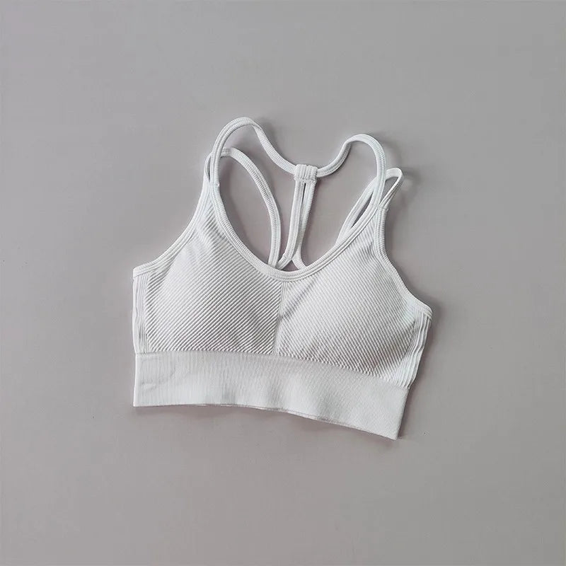White breathable sports bra for women with a comfortable fit and stylish racerback design