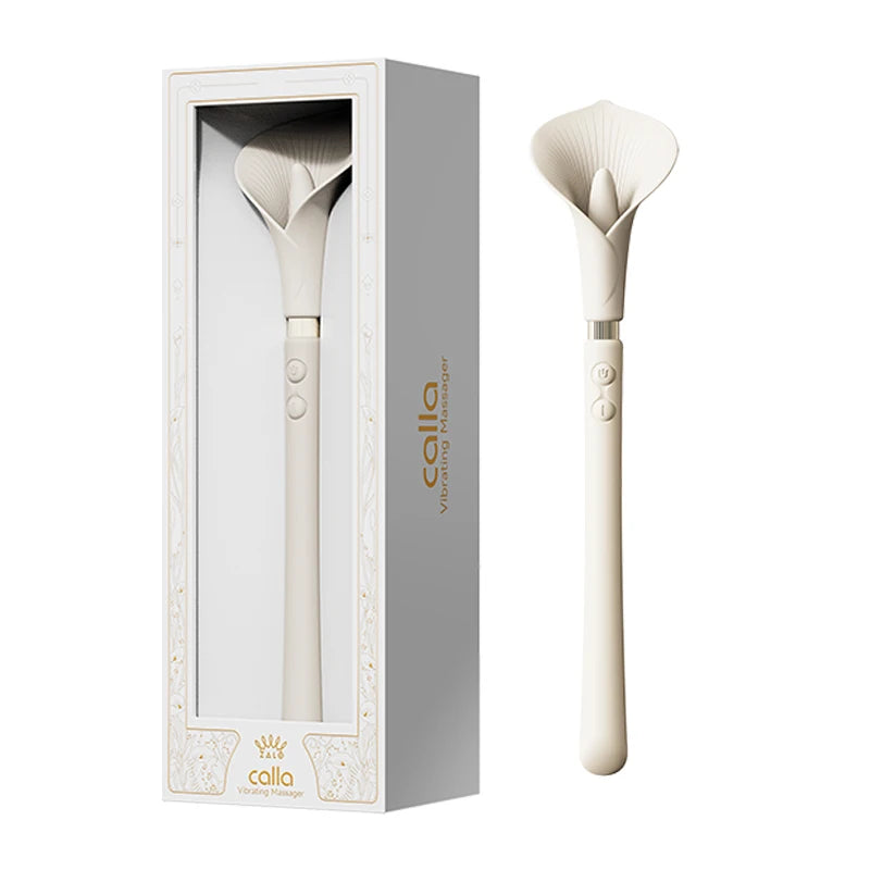 The Ladys Haven Boutique white silicone female tongue licking vibrator with flower shaped head and long handle