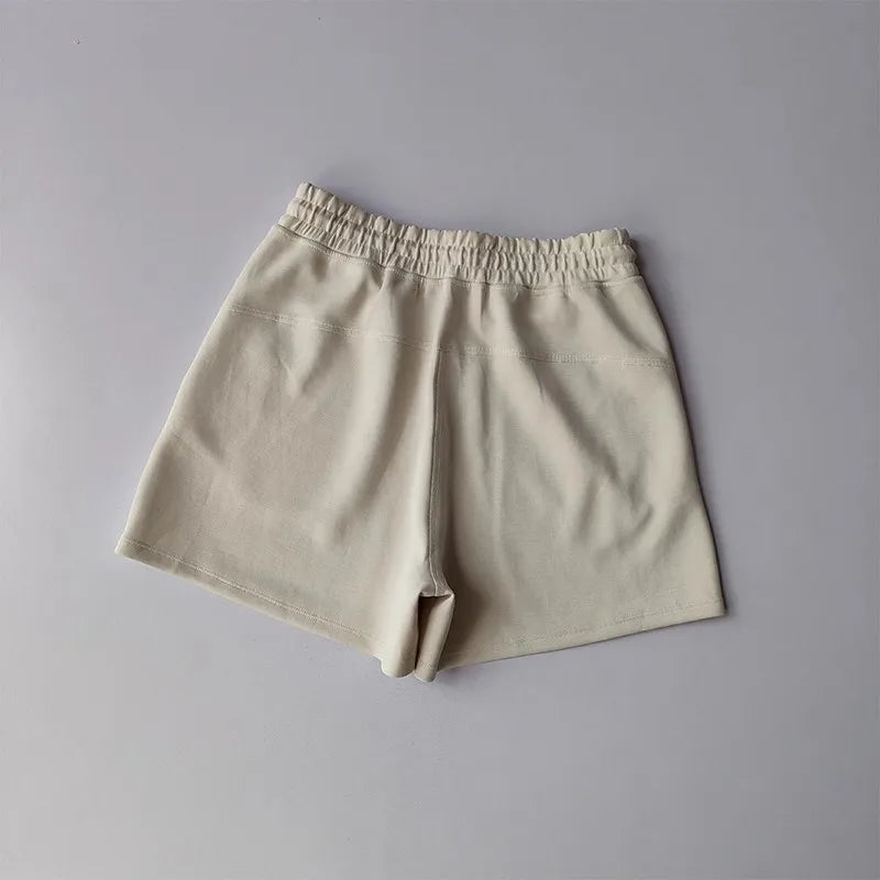 Cream Casual Sports Shorts for Women with an Elastic Waistband for Comfort and Flexibility