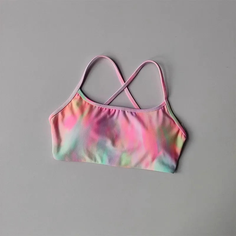 Colorful cross back sports bra in pastel hues from The Lady's Haven Boutique for activewear