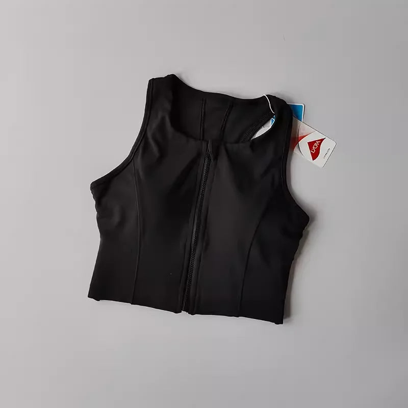 Black front zipper fitness bra from The Lady's Haven Boutique for comfortable workouts