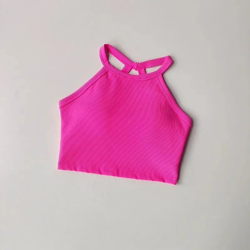Bright pink gym top fitness camisole with a stylish racerback design for workout sessions