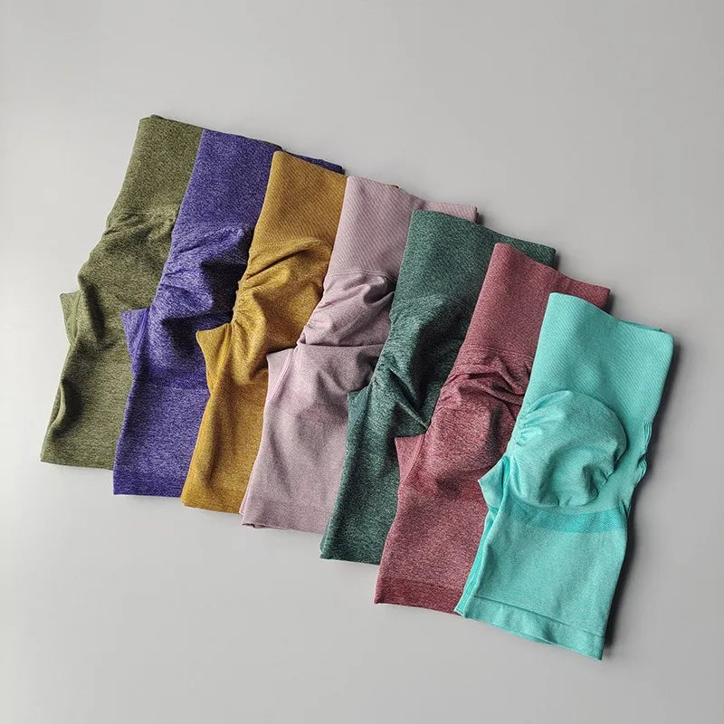 Colorful collection of high waist seamless yoga shorts in various shades from The Lady's Haven Boutique