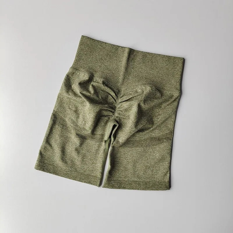 High waist seamless yoga shorts in olive green for comfort during workouts