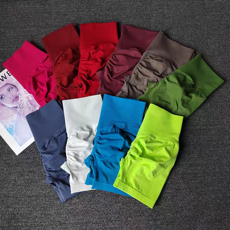 Assorted high-waist yoga shorts women in various colors for stylish workouts and comfortable wear