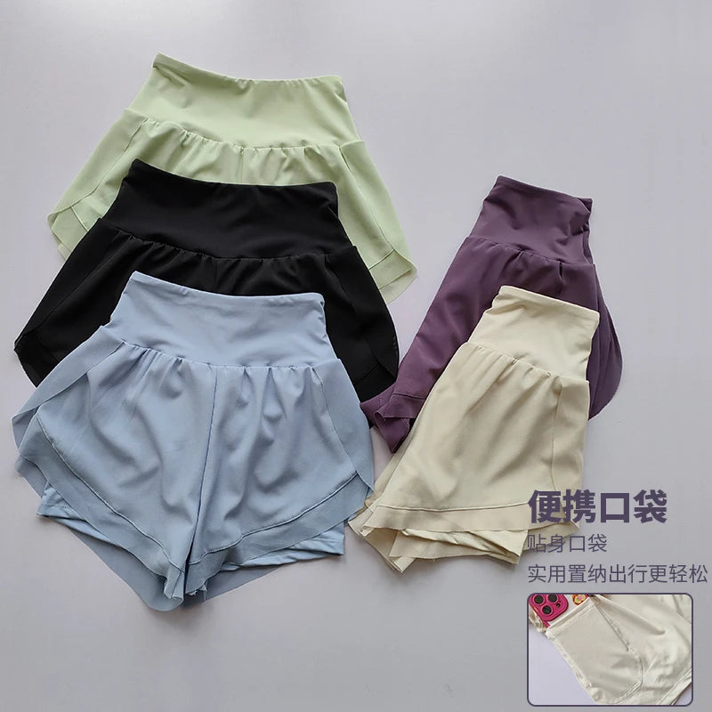 Colorful high-waisted sports shorts women in various shades, perfect for activewear and casual outings
