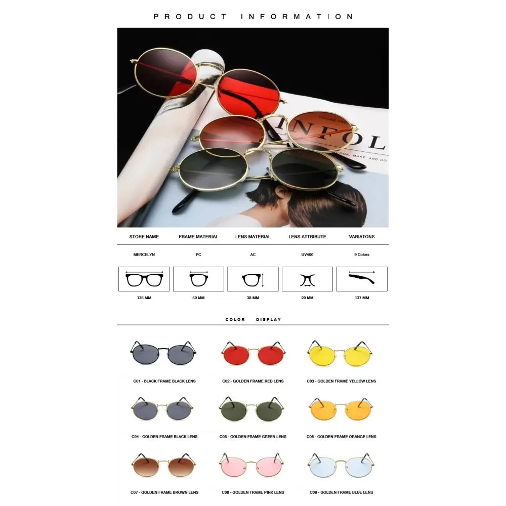 Luxury oval sunglasses women in various colors displayed on a magazine for stylish summer looks