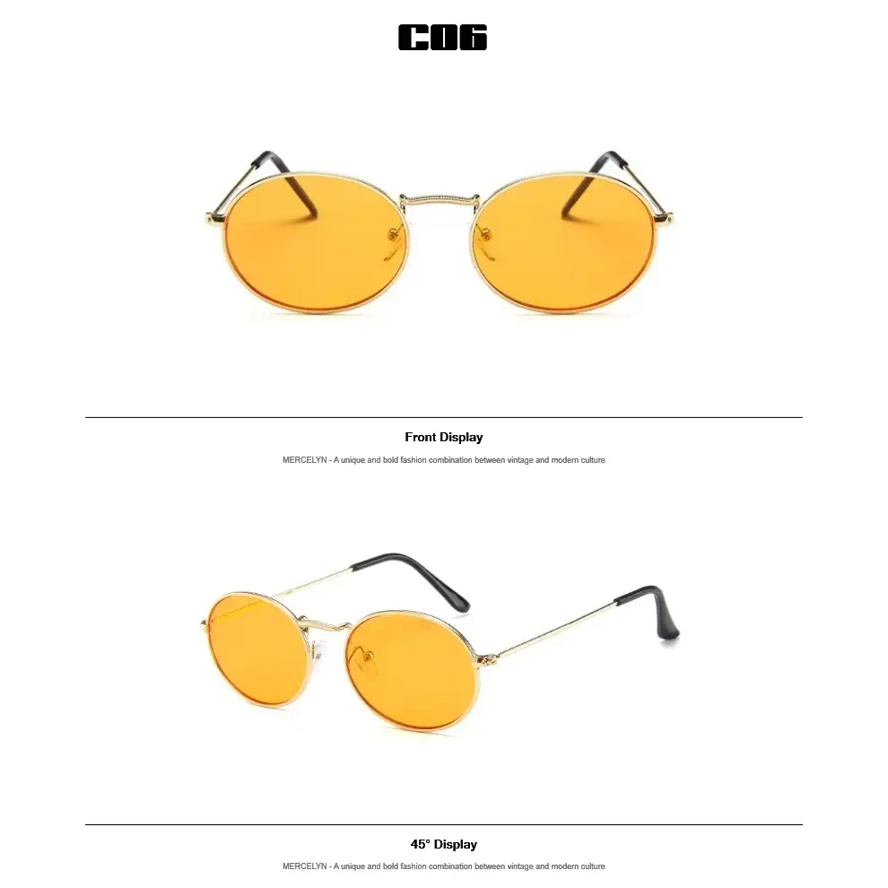 Luxury oval sunglasses women with yellow lenses and gold metal frames for a chic summer look