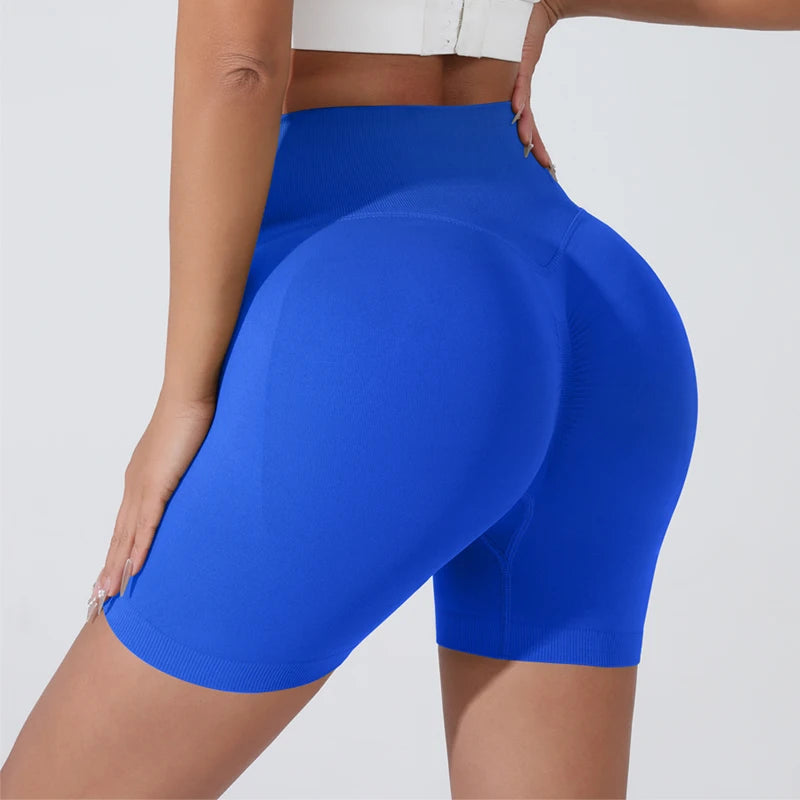 Vibrant blue push-up gym shorts for women designed for enhanced support and style during workouts