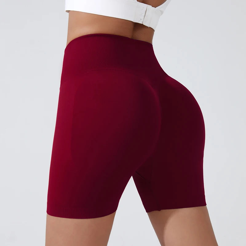 Burgundy push-up gym shorts for women with high waistband and comfortable stretch for workouts