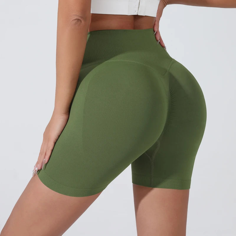 Stylish push-up gym shorts for women in green, designed for comfort and support during workouts