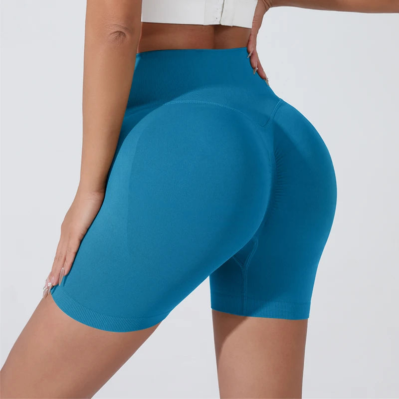 Stylish push-up gym shorts for women in blue, designed for comfort and support during workouts