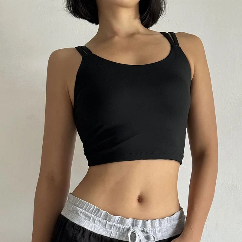 Black push up sports bras for women with adjustable straps and a stylish cropped design