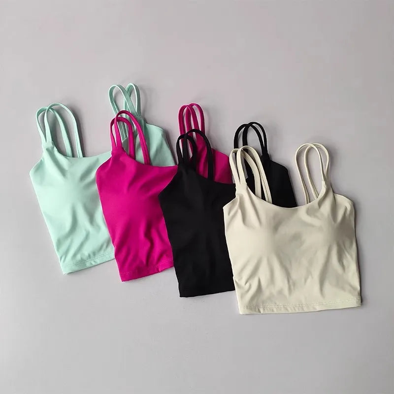 Collection of push up sports bras for women in various colors including mint, pink, black, and beige