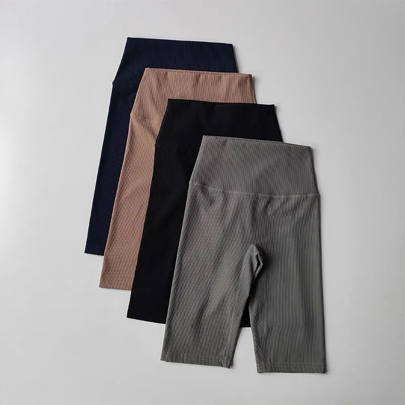 Variety of ribbed cycling yoga gym shorts for women in multiple colors and styles