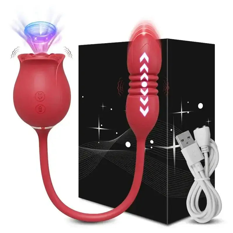 Rose Sucking Sex Toys Dildo Vibrator for Women, 3in1 thrusting G-spot and anal stimulator for ultimate pleasure.