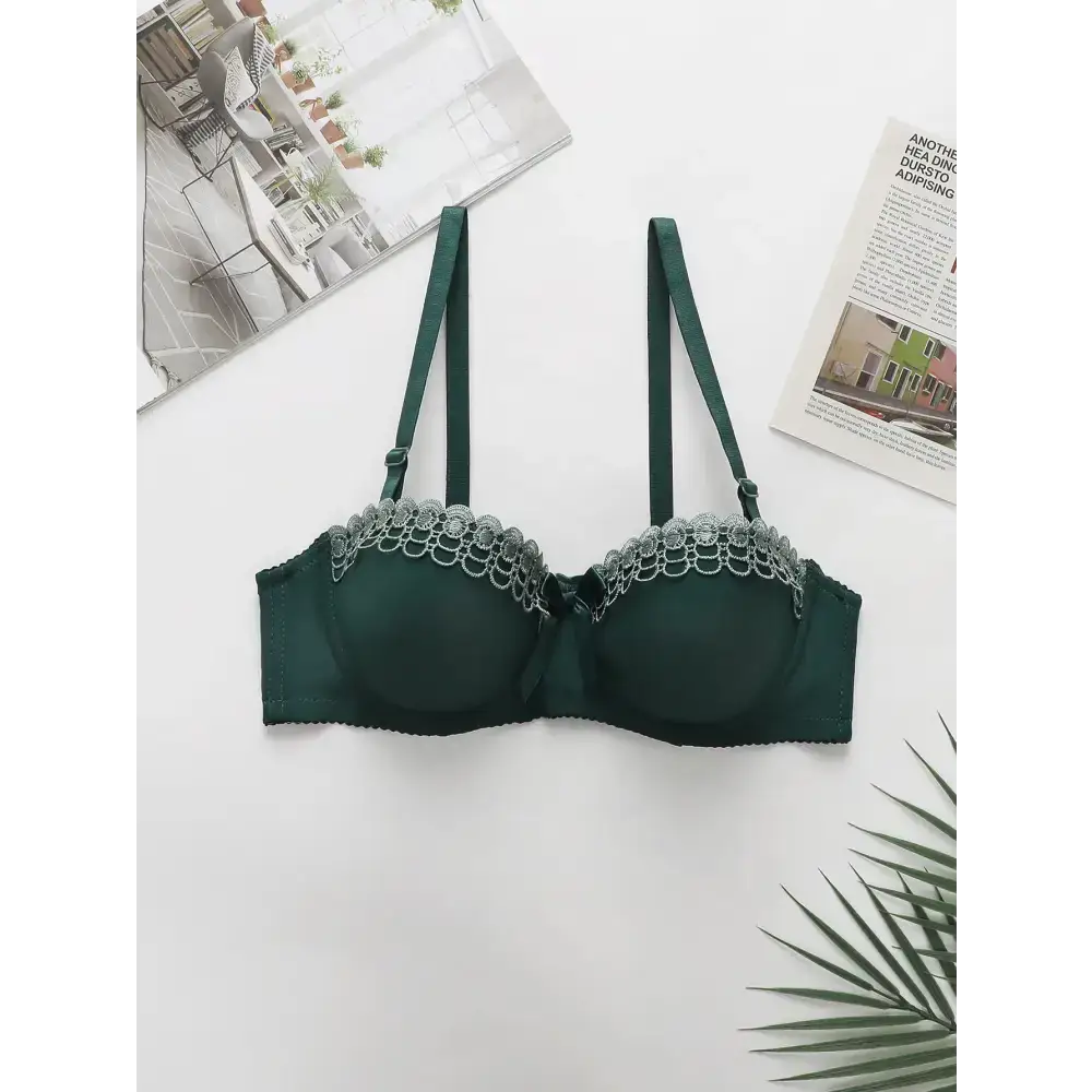 Green sexy embroidered flower bra with adjustable straps from The Lady's Haven Boutique