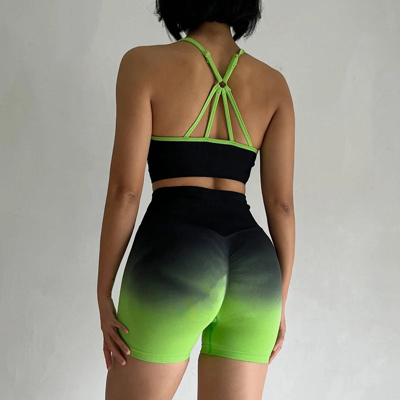 Women wearing a vibrant two piece athletic wear set for women featuring a trendy design and fitted fit