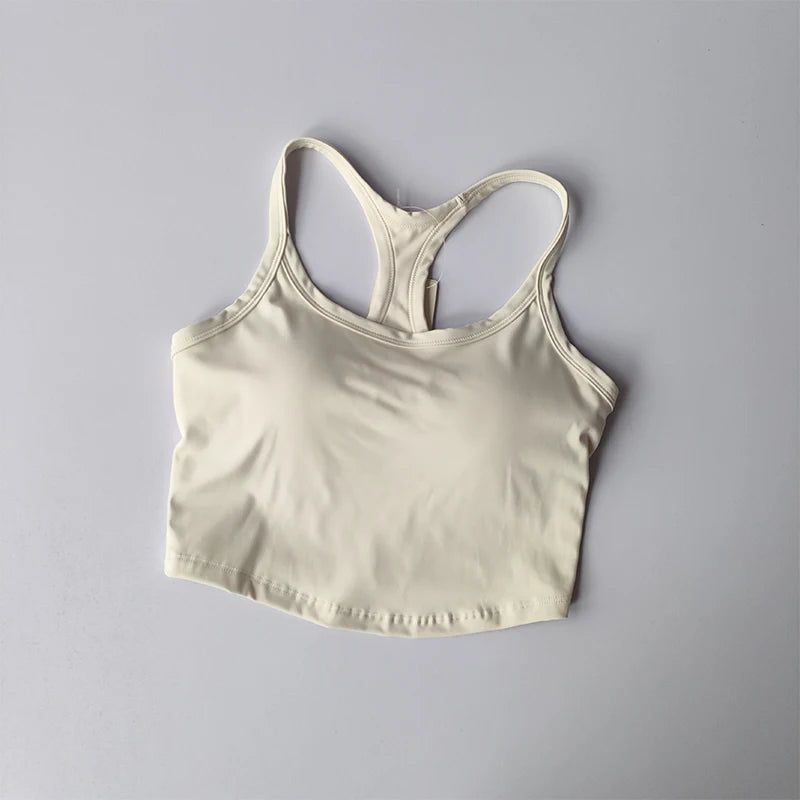 Cream Womens Push Up Sports Bra with Racerback Design for Comfort and Support