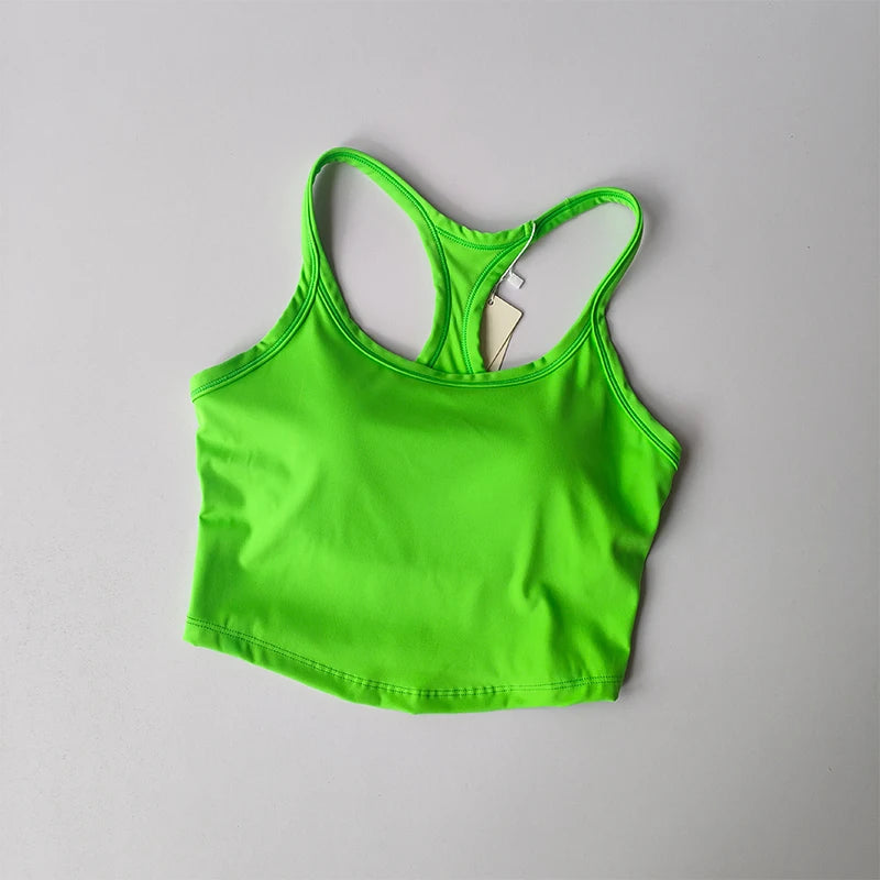 Bright green womens push up sports bra with a sleek design for activewear enthusiasts