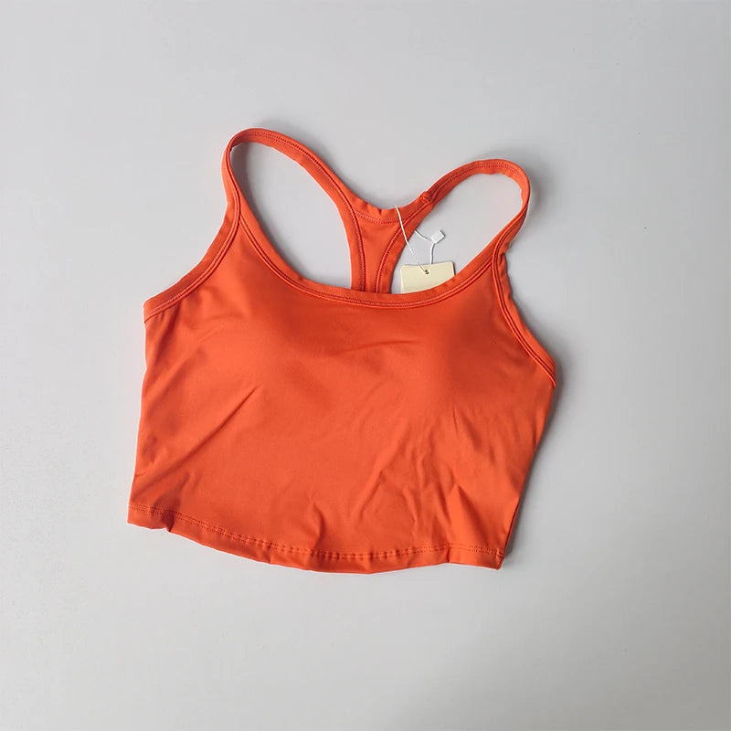 Bright orange womens push up sports bra with racerback design for optimal support and comfort